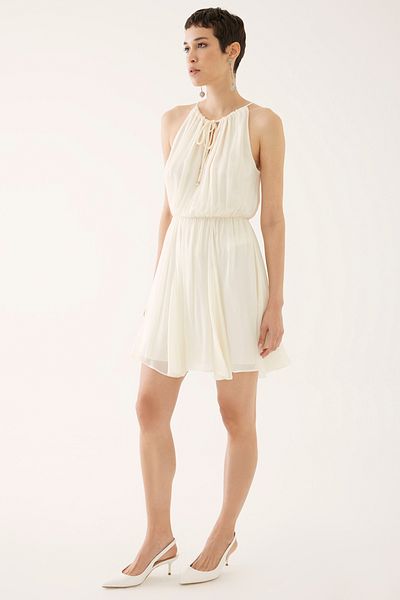 Perspective Roland Ecru Mini-Length Round Neck and Zero Sleeve Dress