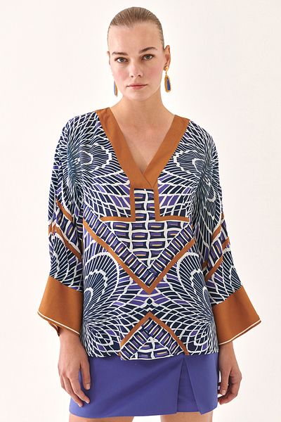 Perspective Ragnes Comfortable Fit V-neck Multicolored Blouse