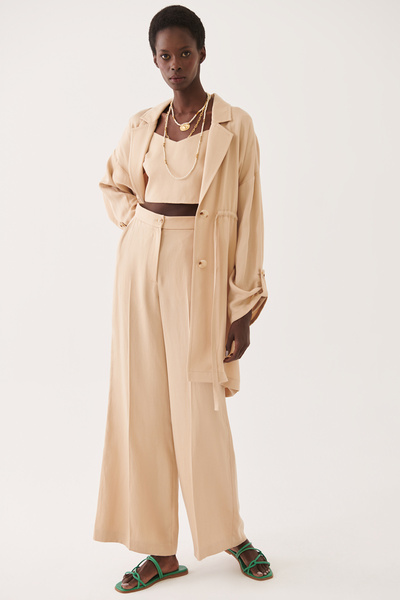 Perspective Beige Colored Jarmo Women's Trench Coat - Comfortable Fit, Men's Collar