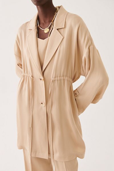 Perspective Beige Colored Jarmo Women's Trench Coat - Comfortable Fit, Men's Collar