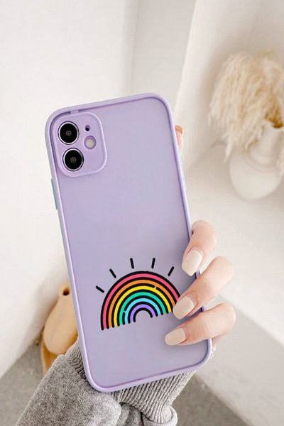 mooodcase حافظة هاتف فاخرة بنمط قوس قزح مع حماية لعدسة الكاميرا أرجوانية متوافقة مع هاتف Iphone 11