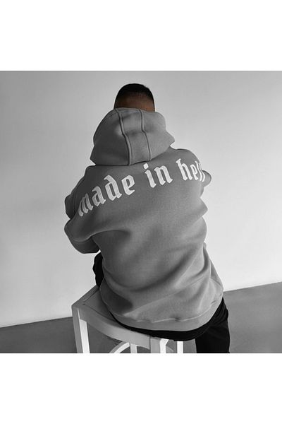 Black Sokak Gray Made in Hell Printed Hooded Oversize Sweatshirt Men