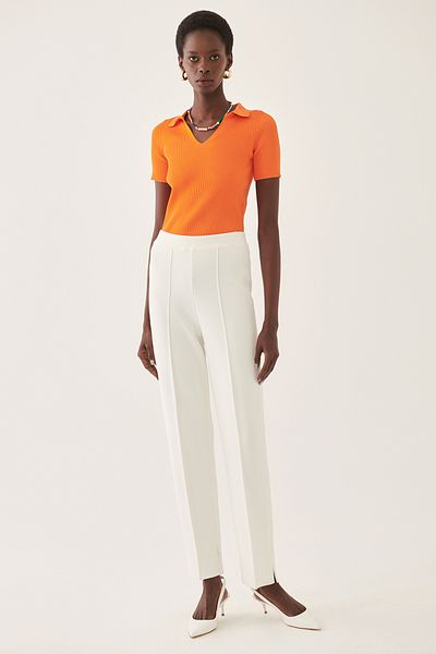 Perspective Illas Regular Fit Ankle Length High Waist Ecru Color Women's Knitwear Trousers