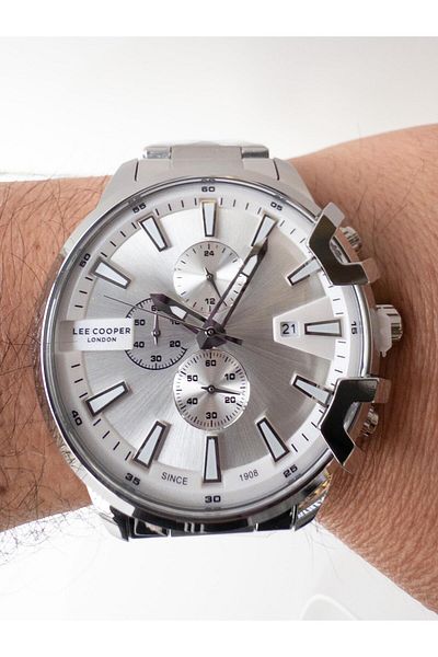 Lee Cooper 43 Mm Sports Steel Dual Time Calendar Men's Wristwatch