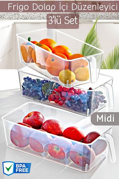 Nandy Home Midi Refrigerator & Cabinet Organizer with Frigo Handle 3 Pieces