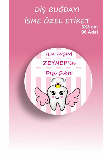 ZY TASARIM Diş Bugdayı İsme Özel Etiket 96 adet 3x3 cm