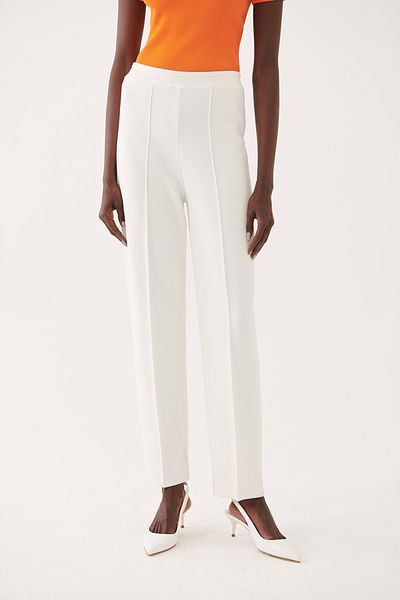 Perspective Illas Regular Fit Ankle Length High Waist Ecru Color Women's Knitwear Trousers
