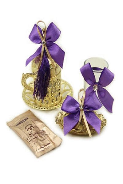 Kazanabil DECORATED GROOM COFFEE CUP SET PURPLE GOLD