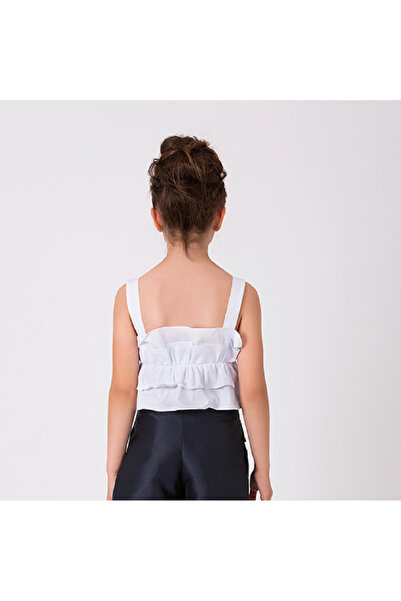GOOSE Kız Çocuk İnce Askılı Büzgü Şeritli Ekru Bluz