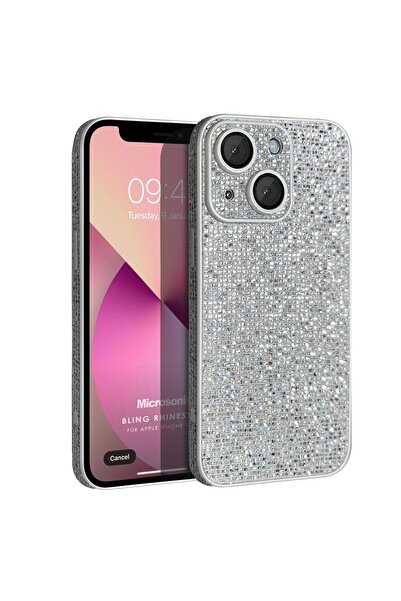 Microsonic Apple iPhone 13 Kılıf Bling Rhinestones Gümüş