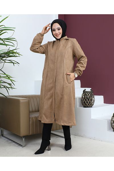 MSK Fashion Модерно велурено палто с качулка
