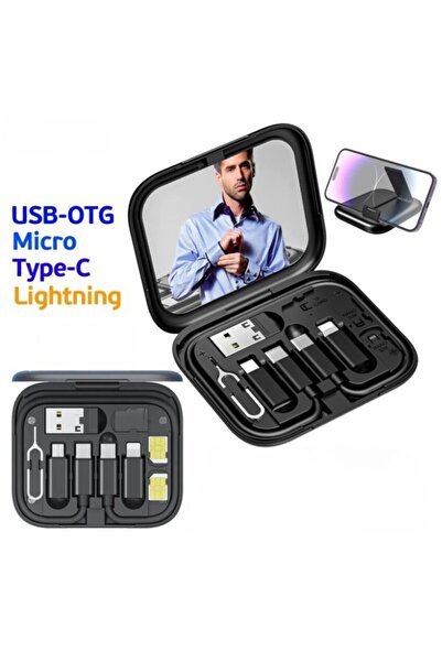 nextbuy 8in1 USB-C Hızlı Şarj Veri Kablosu iPhone Xiaomi Type-C Kablo Tutucu Aynalı Makyaj Saklama Kutusu