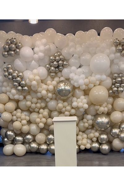 Çemrek Süs Parti White gold chrome retro white and sea sand balloon chain set 60 pieces of balloons