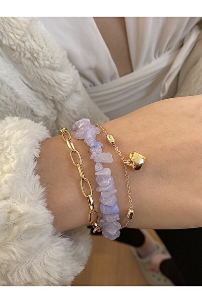 takıtarzım Amethyst 3-piece combination natural stone bracelet