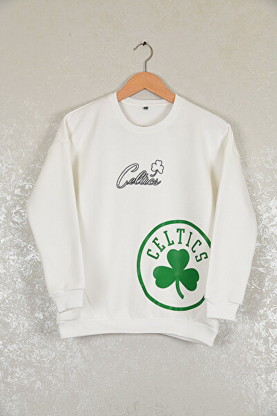 Çocuk Boston Celtic Oversize Baskılı Pamuklu Uzun Kollu Bisiklet Yaka Sweatshirt