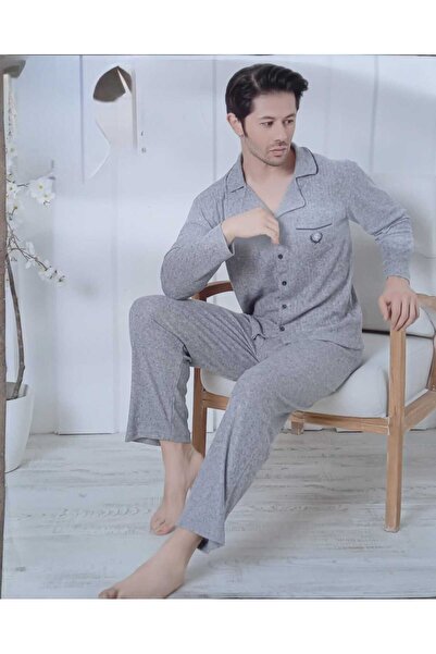 birsen içgiyim men's interlock winter front buttoned pajamas suit