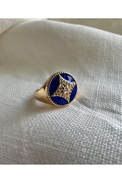 ringbox -سلسلة خاصة- خاتم عصفور/مفصل مطلي بالمينا باللون الأزرق الداكن