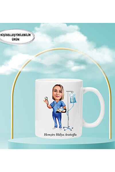 FARB MEDİA KİŞİYE ÖZEL KARİKATÜR HEMŞİRE KUPA BARDAK