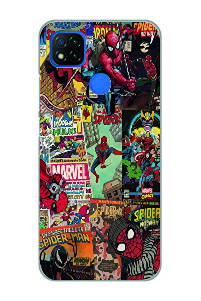 Magic Ring Redmi 9C / Redmi 10A Uyumlu Spiderman Kolaj Desenli Şeffaf Telefon...