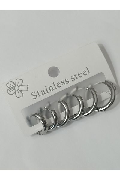 Power Es 316L Steel 6-Piece 3 Size Hoop Earrings Set