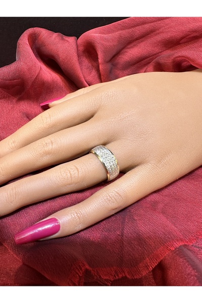 Üresinler Kuyumculuk 8MM Beyaz Altın Detaylı Altın Alyans İçi Bombeli