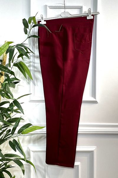 Aşkı Endam Large Size Great Pipe Leg Four Pockets Imported Dumbbell Trousers - Claret Red