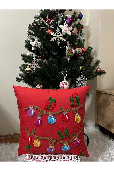 punchatolyem Punchhatolyesii Mery Christmas New Year (NEW YEAR) Punch Decorative Throw Pillow Case Red 43x43