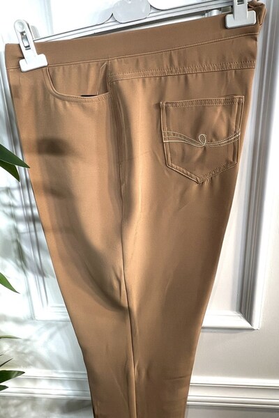 Aşkı Endam Large Size Great Pipe Leg Four-Pocket Imported Dumbbell Trousers - Mink