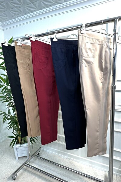 Aşkı Endam Large Size Great Pipe Leg Four-Pocket Imported Dumbbell Trousers - Mink