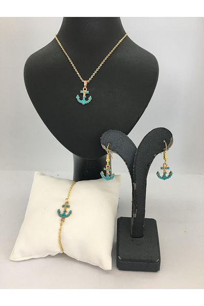 BalıkHediyelik Our Turquoise (Firuze) Stone Necklace/Earrings/Bracelet Set Models-1001