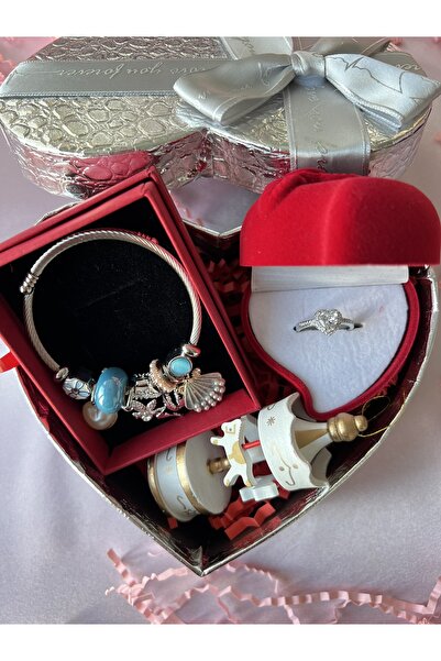 nilythings Kalpli Gümüş Baget Yüzük Sevgiliye Hediye Kutu Seti