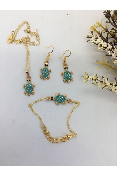 BalıkHediyelik Our Turquoise (Firuze) Stone Necklace/Earrings/Bracelet Set Models-1001