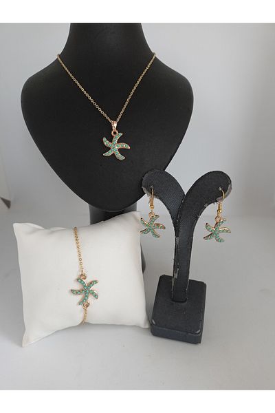 BalıkHediyelik Turquoise Turquoise Stone Necklace and Bracelet Set - Our Models-1001