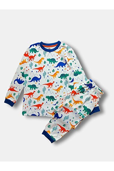 elmas kids 100% pamučni set pidžama za dečake sa uzorkom dinosaura - dugi ruk...