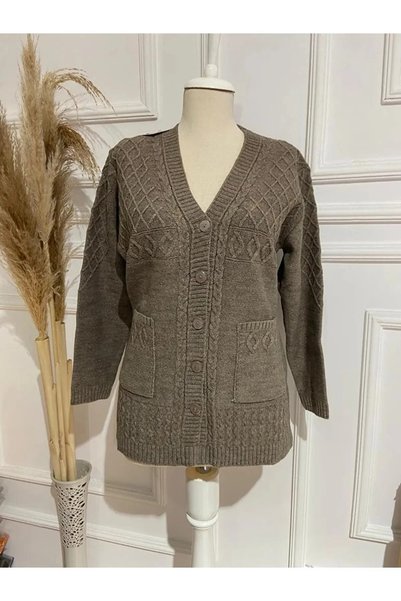 Generic Brand Cardigan de mama din lana de iarna cu nasturi, cu buzunare DFGG24