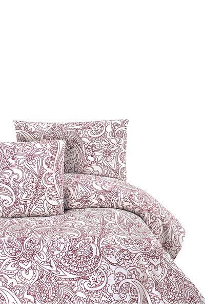 Menderes Home Ranforce Cotton Collection - Διπλό Παπλωματοθήκη και Μαξιλάρι Σάλι Βουργουνδίας