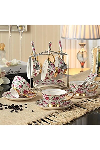 LUPPER Kahve çay seti porselen, Premium Bone China Porezllan 19-parçalı kahve...