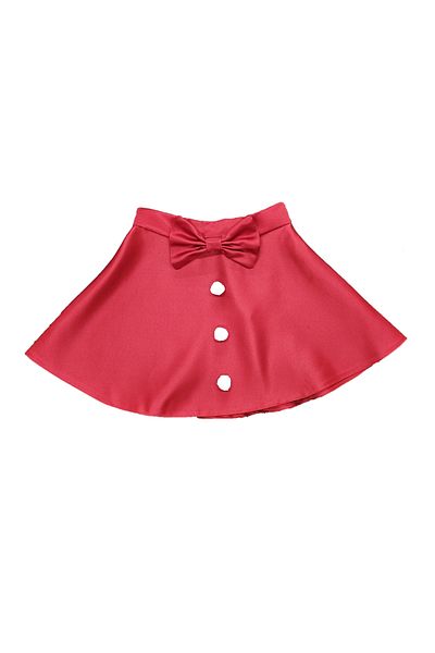NSMLİFE Red Satin Flared SKirt - Girl's Christmas SKirt with Bow Detail