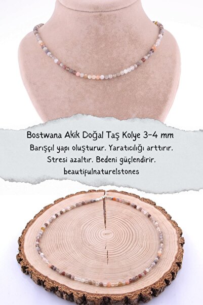 Nelleovana قلادة من حجر العقيق الطبيعي من بوستوانا 3-4 ملم