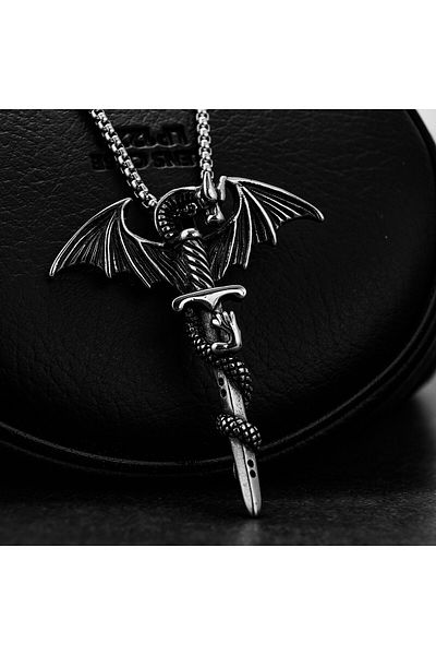 Viking Gothic Dragon & Sword Witchcraft Stainless & Tarnish 316L Steel Unisex Necklace