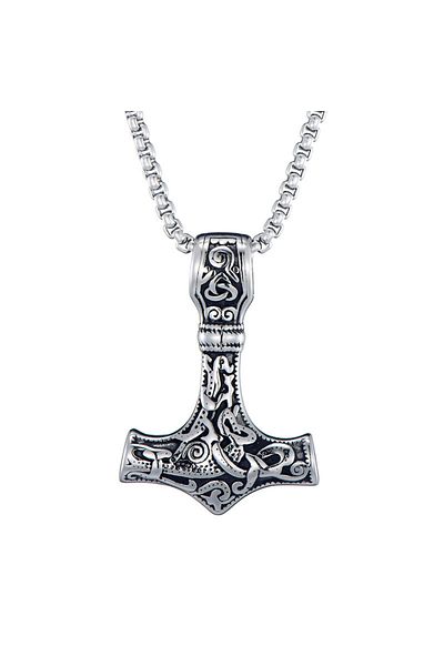 Viking Scandinavian Mythology Thor Mjollnir Stainless & Tarnish Resistant 316L Steel Necklace with Nordic Figure