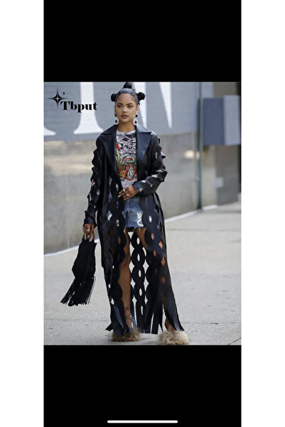 Neel butik Lazer Kesim Deri Pardesü