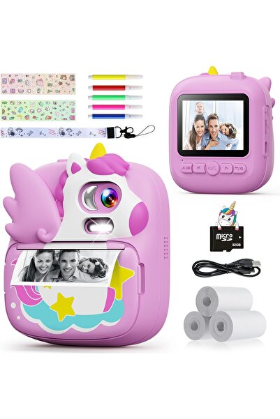 CAMCLID Çocuk Kamerası Anında Baskı, 32G SD Kart ve Baskı Fotoğraf Kağıdı ile...