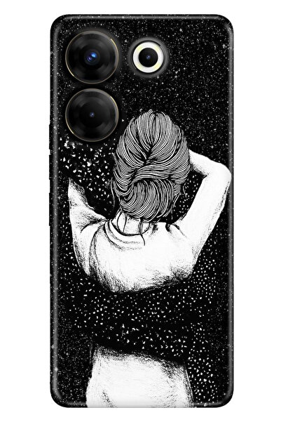 TECNO Camon 20 Pro 4g Uyumlu Kılıf Silikon Desenli Tam Koruma Resimli Kapak Siyah Aşk