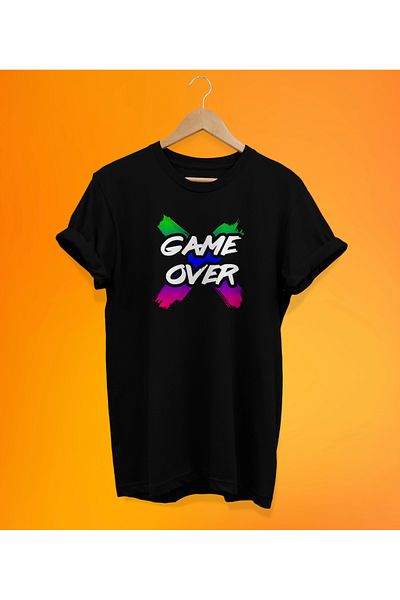 remonz Game Over Printed Μαύρο, 100% Βαμβάκι, Oversize, Μεγάλο Μπλουζάκι