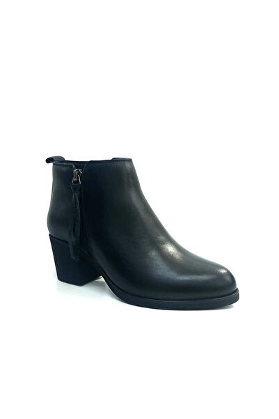 BURÇ AYAKKABI DİLADAYS Kadın Hakiki Deri Siyah Topuklu Bot