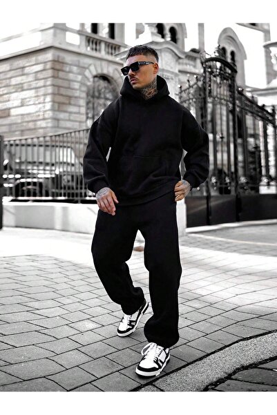 RABTEKS Μαύρο φούτερ με κουκούλα καγκουρό με κουκούλα