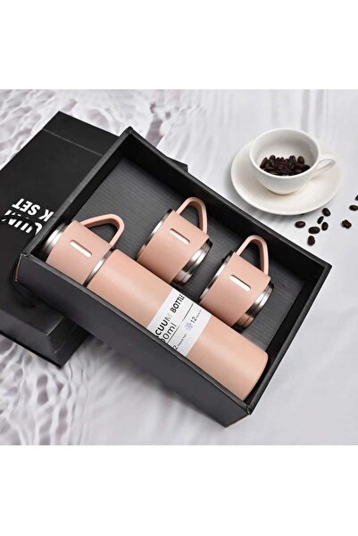 THE HOBBIT Paslanmaz Çelik Termos Siyah Renk 3 Bardaklı Termos Seti Vakumlu T...