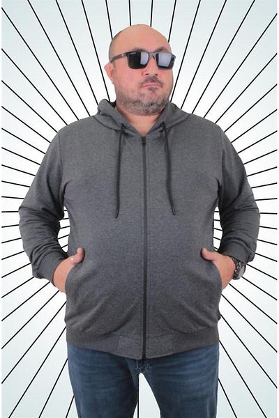 Starbattal Μεγάλο μέγεθος Basic Seasonal Zippered Hooded Sweat 22751 ANTHRACITE