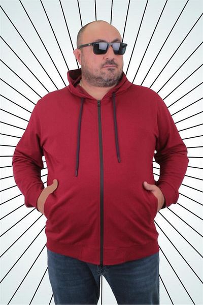 Starbattal Large Size Basic Seasonal Zippered Hooded Sweat 22751 Claret Red